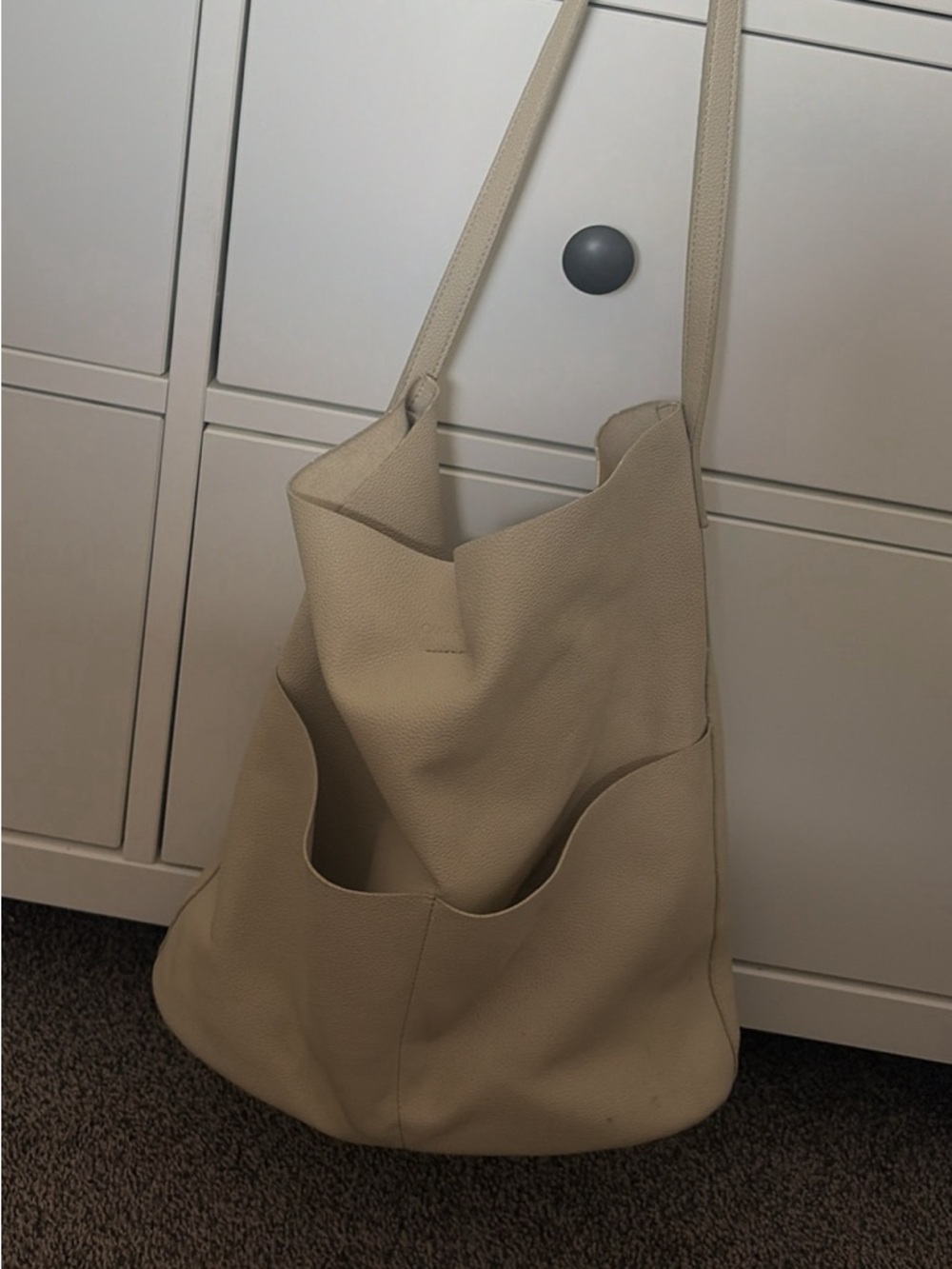 OAK + FORT Pebble Leather Shoulder Bag in Beige